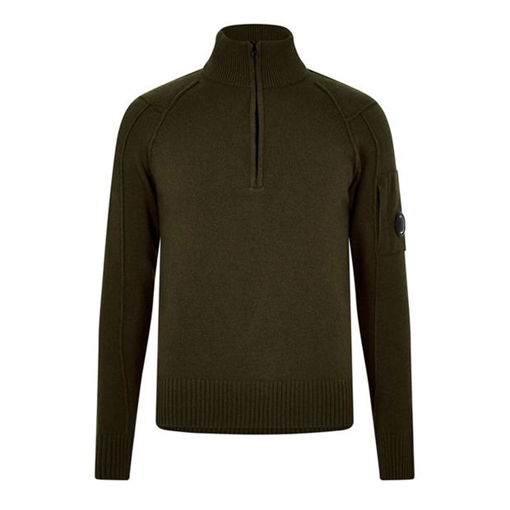CP Company Lambswool Quarter Zipped Knit Sweatshirt - Green